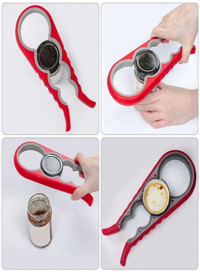 Duxesuk 1 Pcs Multi-Purpose Can Opener, 4 in 1 Lid Opener, Seniors Multi-Function Non Slip Rubber Jar Opener (Red) - Image 5